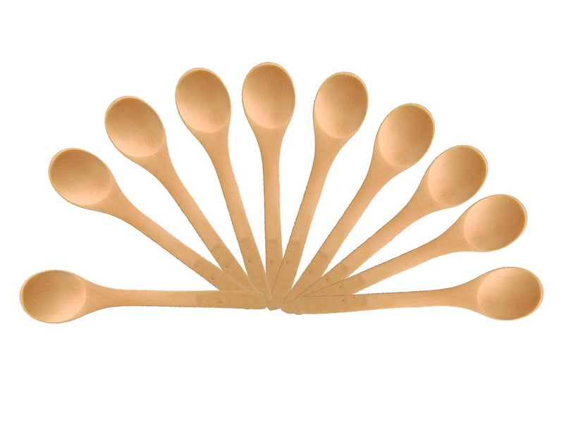 FOYARA Small Wooden Salt Spoon Solid Wood Condiments Spoon Handmade Honey Teaspoon 5 inch - Set of 10 - Image 1